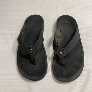 OluKai Shana Black Flip Flops Sandals Size 8